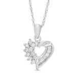 Half Cluster & Baguette Diamond Heart Pendant in White Gold