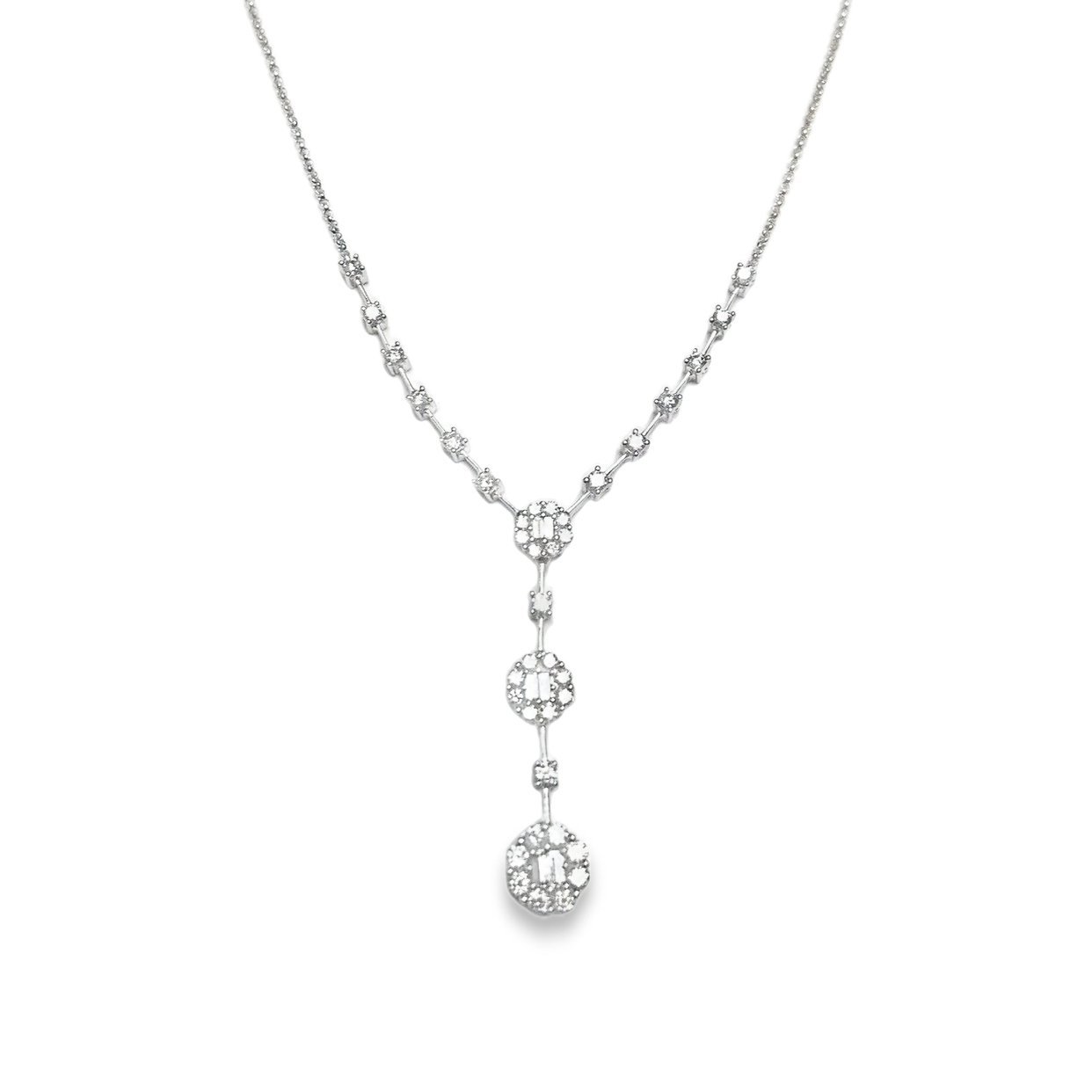 Elegant Triple Halo Diamond Drop Necklace in White Gold