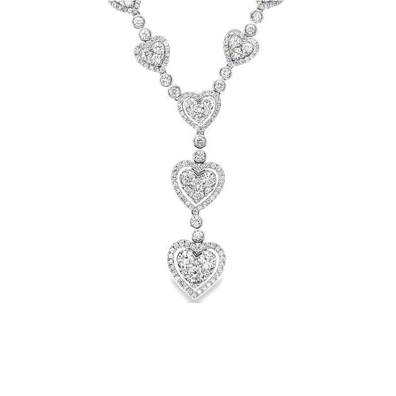 Diamond Pavé Heart Cascade Drop Necklace