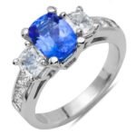 Cushion-Cut Blue Sapphire & Diamond Three-Stone Ring