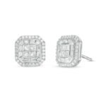 Halo Diamond Cluster Stud Earrings in White Gold