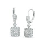Vintage-Inspired Diamond Square Drop Earrings in White Gold