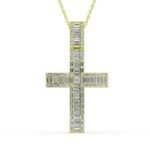 Yellow Gold Baguette Diamond Cross Pendant Necklace