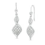 Elegant Diamond Twist Drop Earrings in White Gold