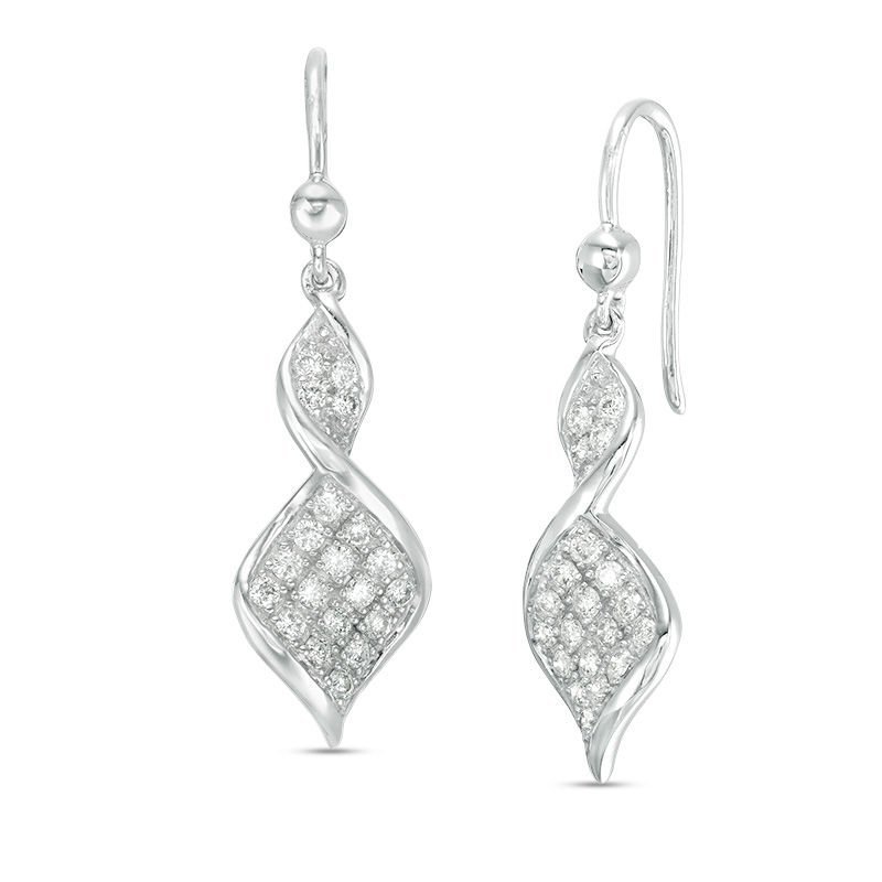 Elegant Diamond Twist Drop Earrings in White Gold