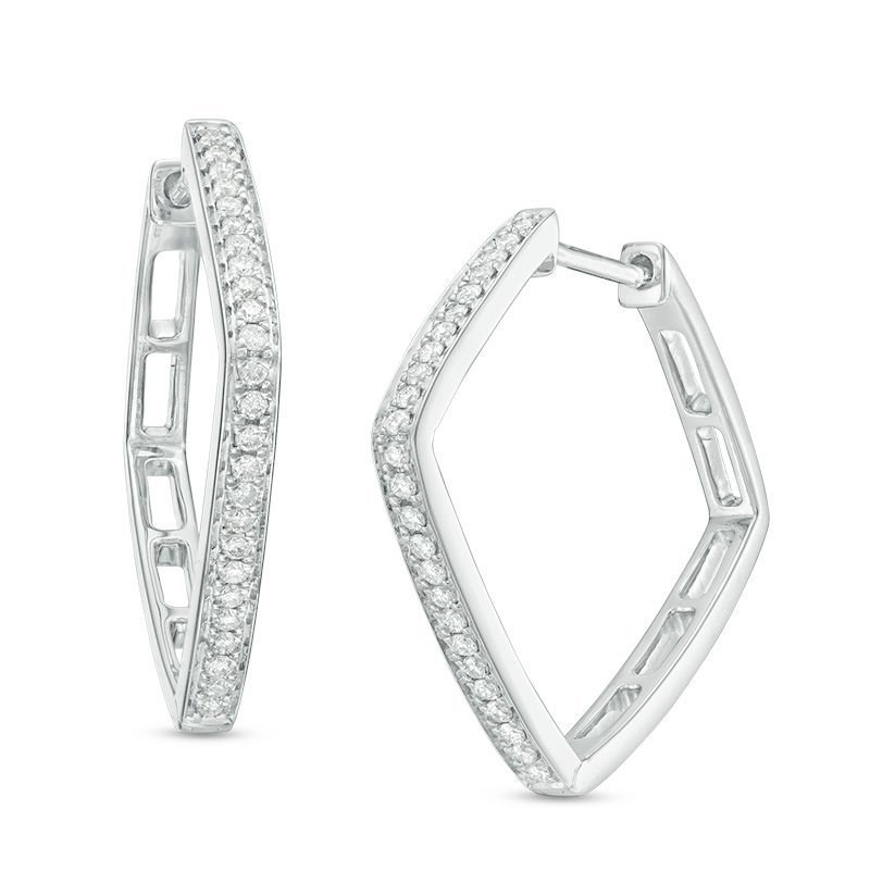 Geometric Diamond Pave Hoop Earrings in White Gold