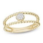 Beaded Double Band Diamond Accent Ring in Yellow Gold