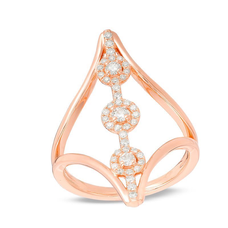 Rose Gold Openwork Triple Halo Diamond Ring