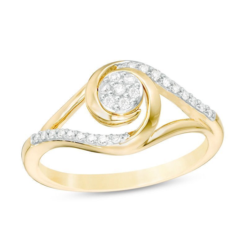 Elegant Swirl Cluster Diamond Ring in Yellow Gold