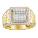 14K Yellow Gold Men's Square Diamond Cluster Ring