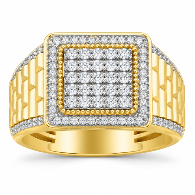 14K Yellow Gold Men's Square Diamond Cluster Ring