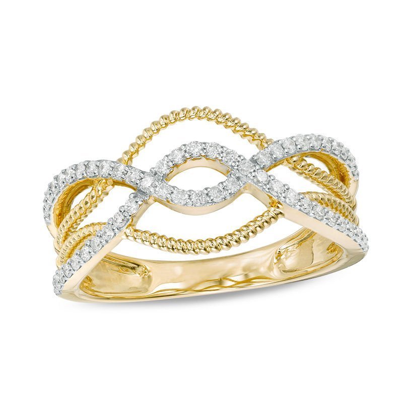 10K Yellow Gold Diamond Intertwined Infinity Fashion Ring