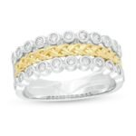 Two-Tone Diamond Bezel & Braided Band Ring in White & Yellow Gold