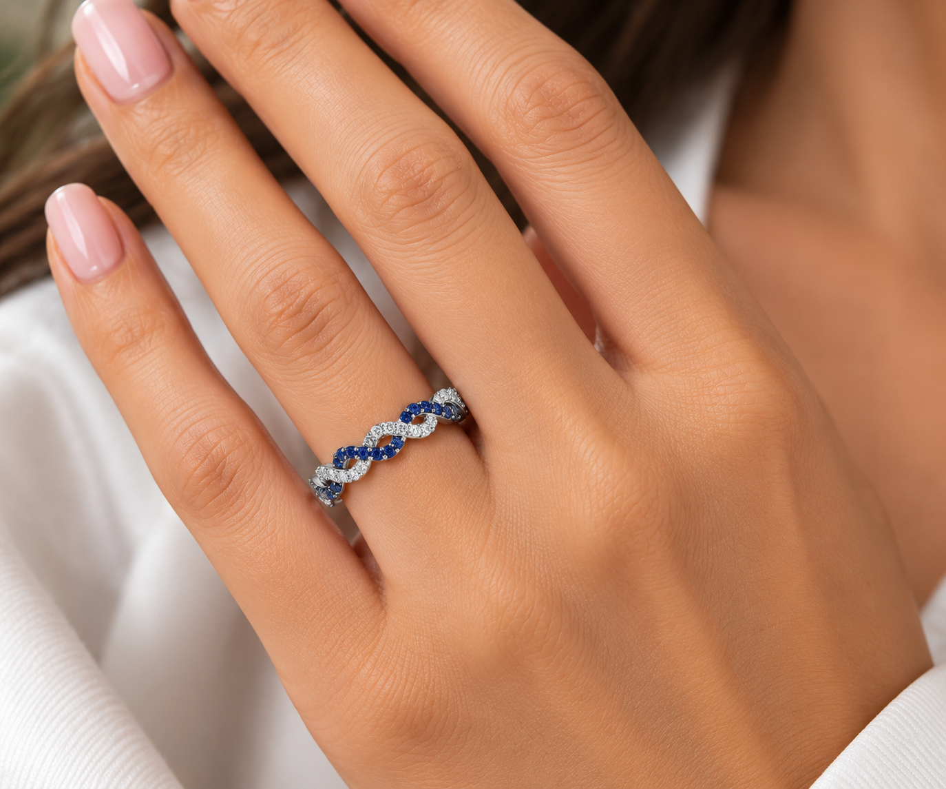 Interwoven Gemstone and Diamond Eternity Band - Image 2