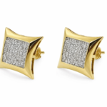Yellow Gold Square Pavé Diamond Stud Earrings