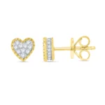 Yellow Gold Diamond Heart Stud Earrings