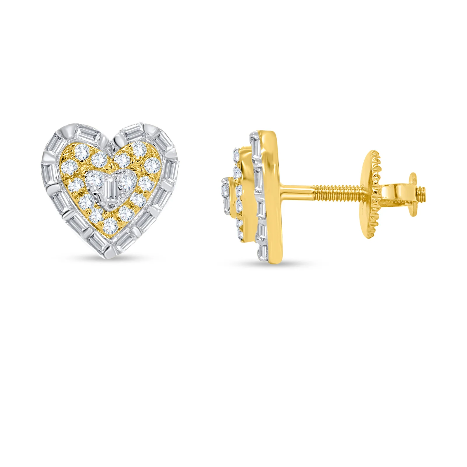 Two-Tone Diamond Heart Stud Earrings