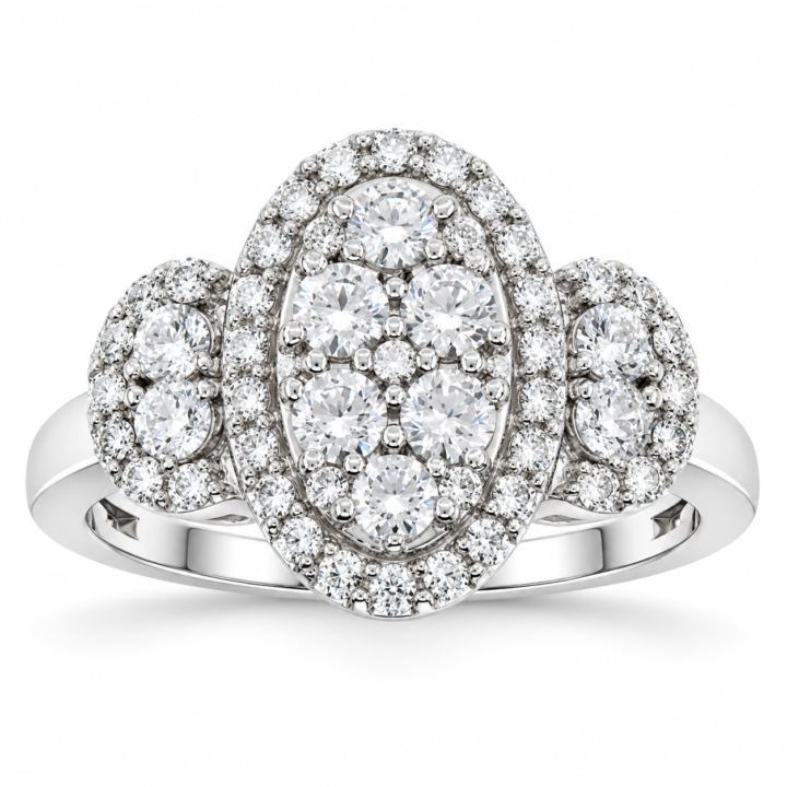 White Gold Oval Diamond Cluster Halo Ring