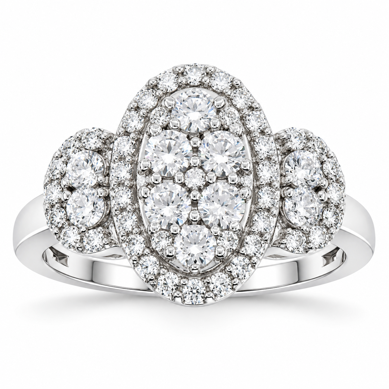 White Gold Oval Diamond Cluster Halo Ring