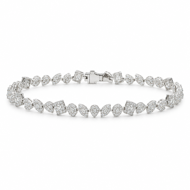 White Gold Baguette & Pear-Cut Diamond Tennis Bracelet