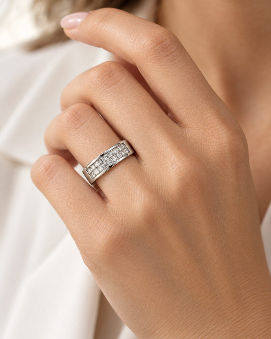 White Gold Princess-Cut Diamond Channel Band Ring - Image 2