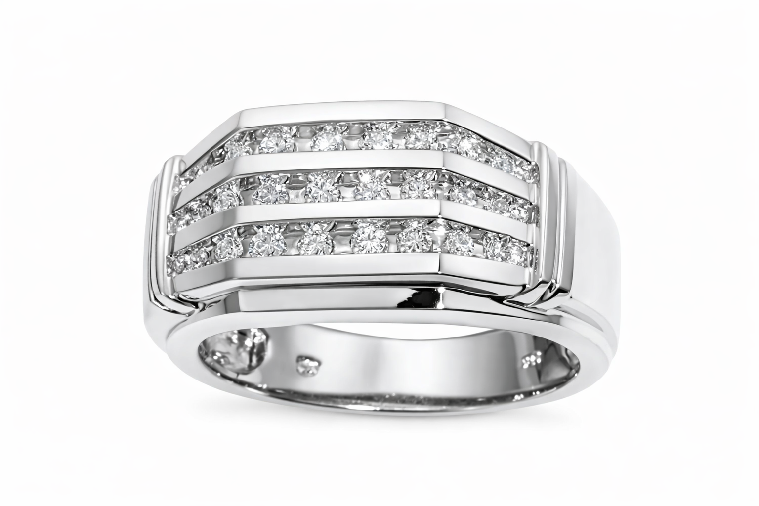 White Gold Multi-Row Diamond Men’s Statement Ring
