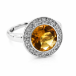 White Gold Citrine & Diamond Halo Ring