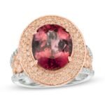 Rose Gold Pink Tourmaline Halo Ring with Diamond Accents
