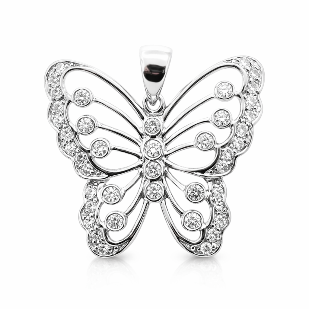 White Gold Diamond Butterfly Pendant Necklace