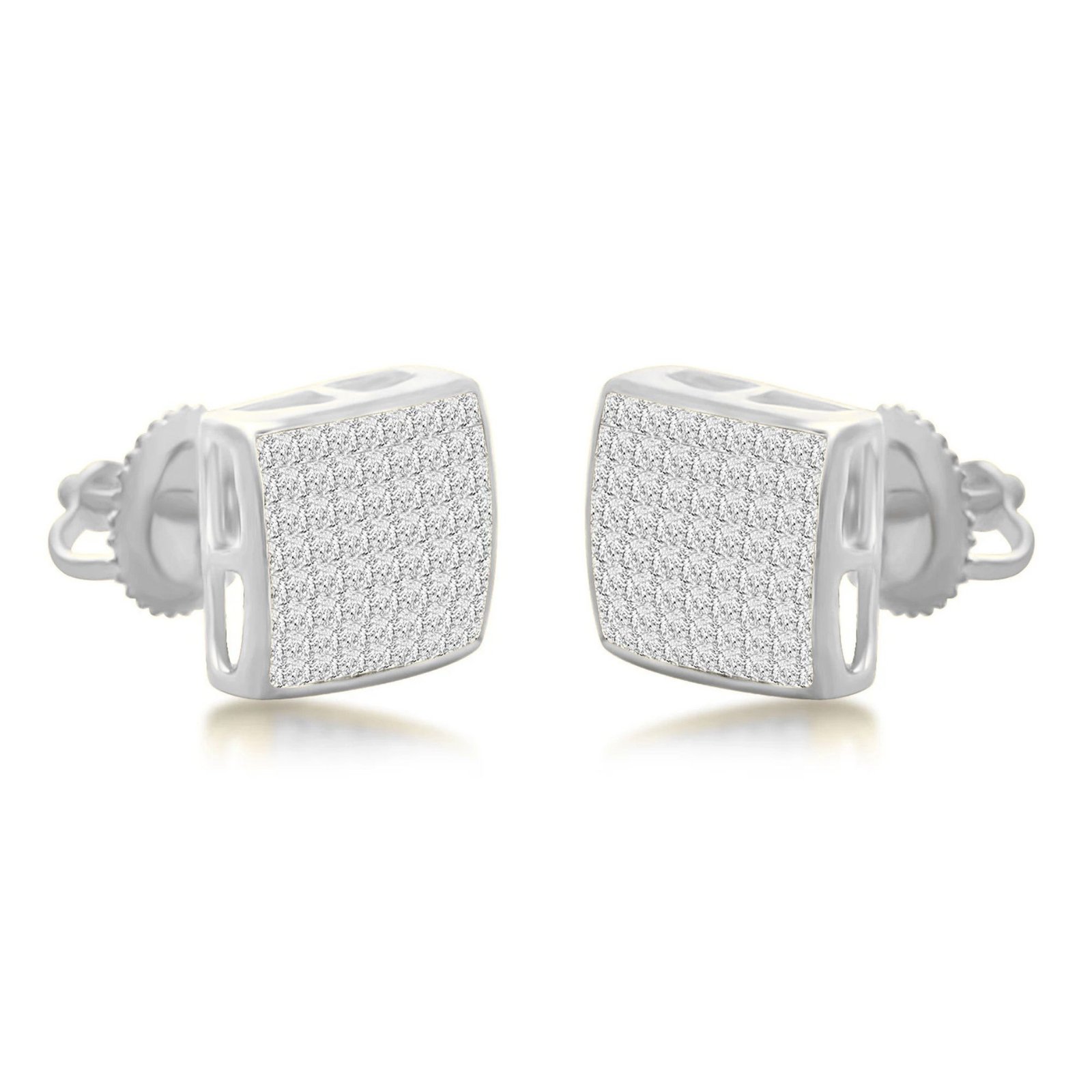 White Gold Pavé Diamond Square Stud Earrings