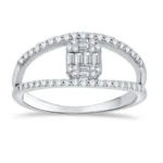 White Gold Baguette and Round Diamond Open Frame Ring