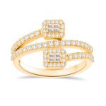 Yellow Gold Double Square Diamond Crossover Ring