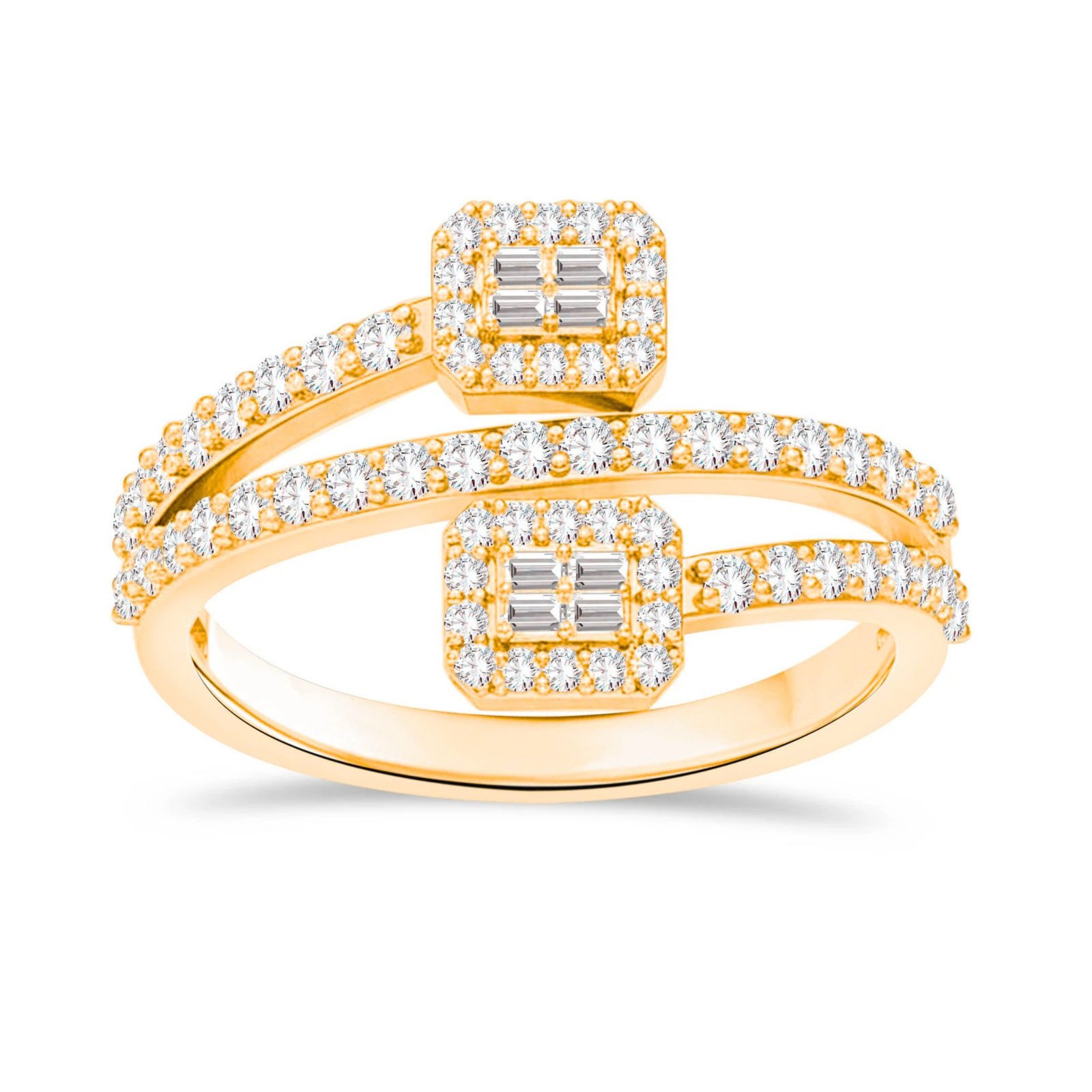 Yellow Gold Double Square Diamond Crossover Ring