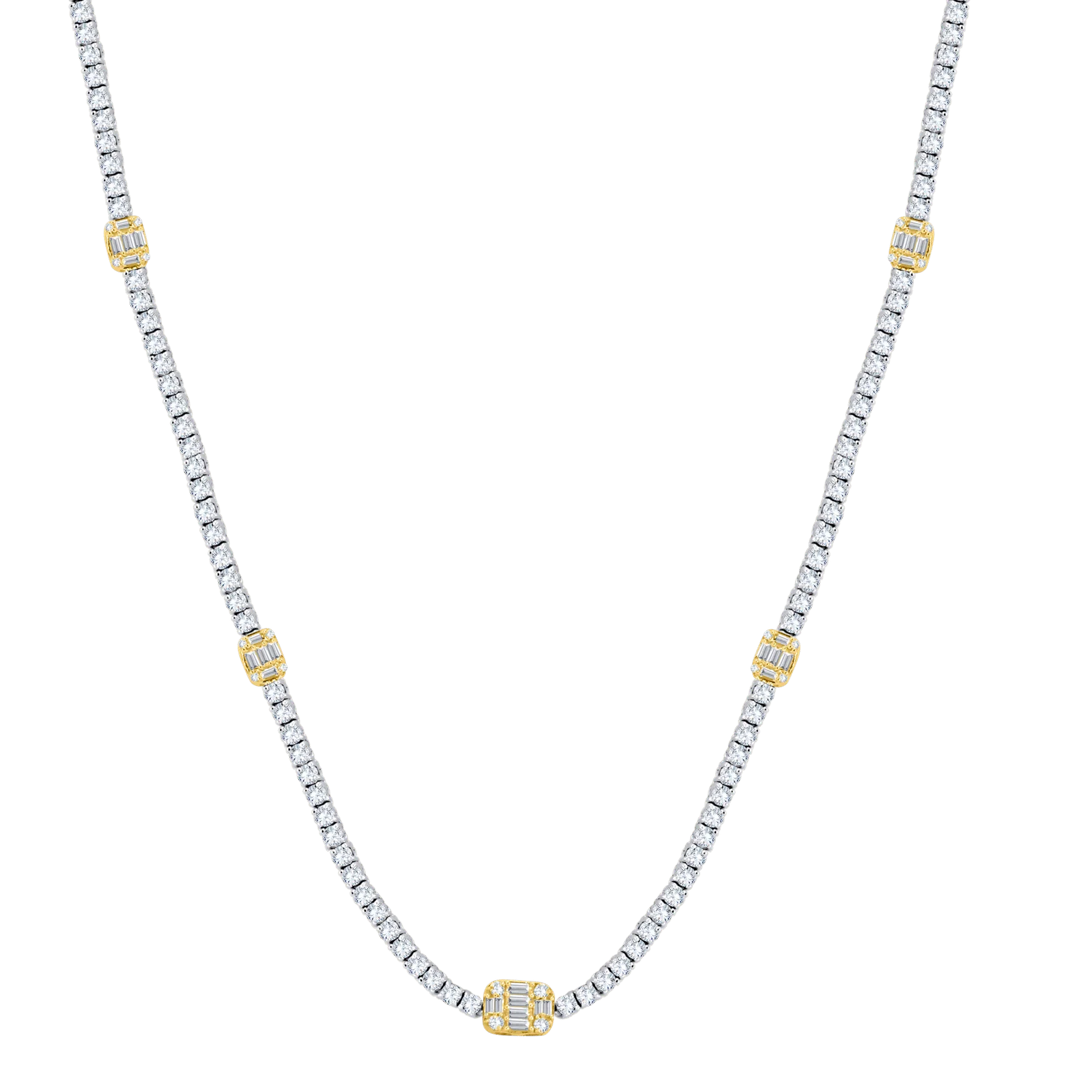 Two-Tone Diamond Tennis Necklace with Baguette Accents