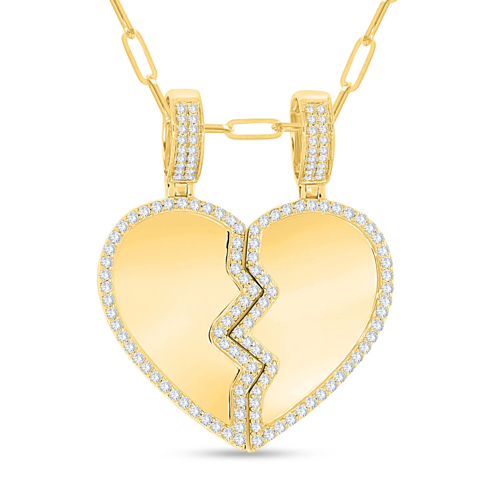 Yellow Gold Diamond Split Heart Pendant Necklace