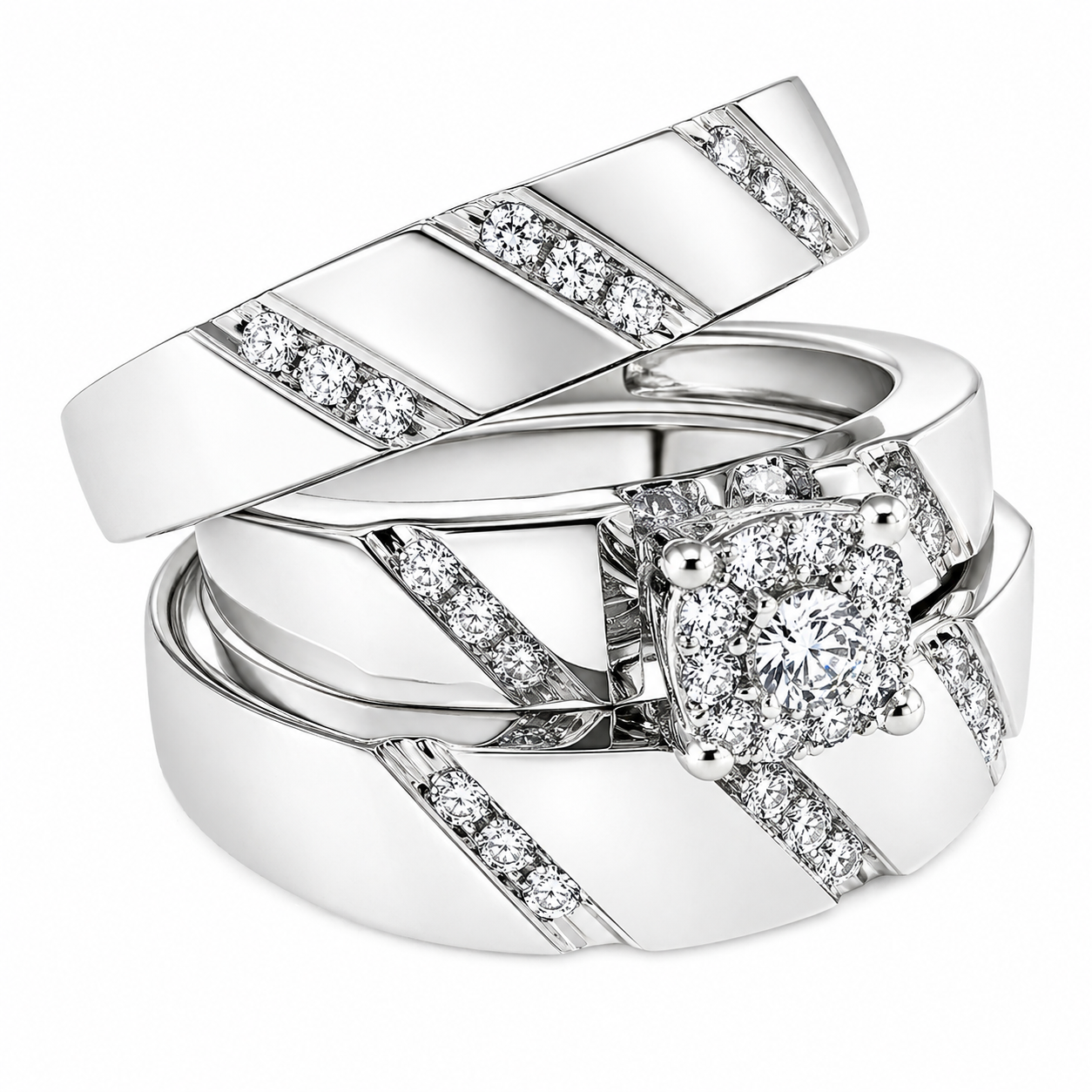 White Gold Diamond Bridal Set with Channel-Set Wedding Band