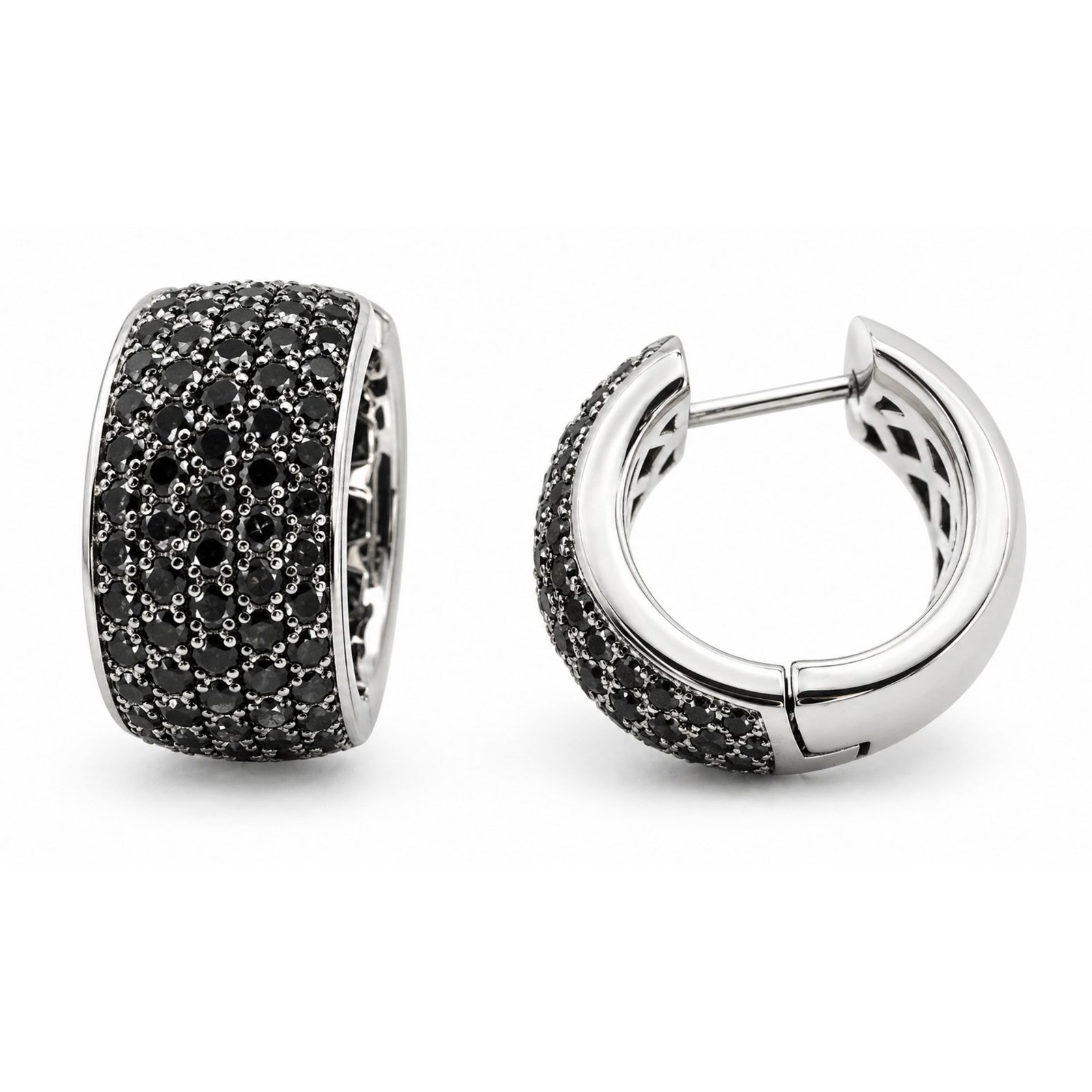 White Gold Black Diamond Pavé Hoop Earrings