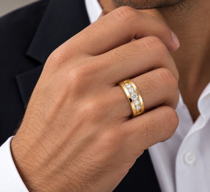 Yellow Gold Channel-Set Diamond Engagement Band