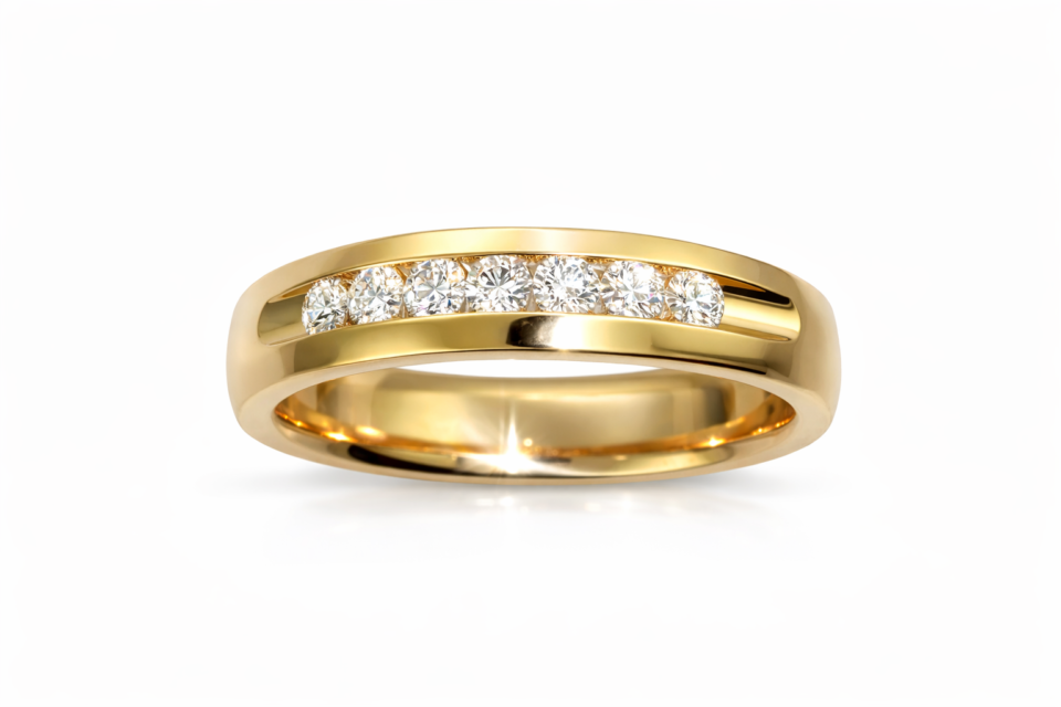 Yellow Gold Channel-Set Diamond Engagement Band