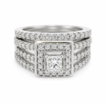 Princess-Cut Halo Square Triple Row Bridal Set