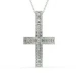 White Gold Baguette Diamond Cross Pendant Necklace